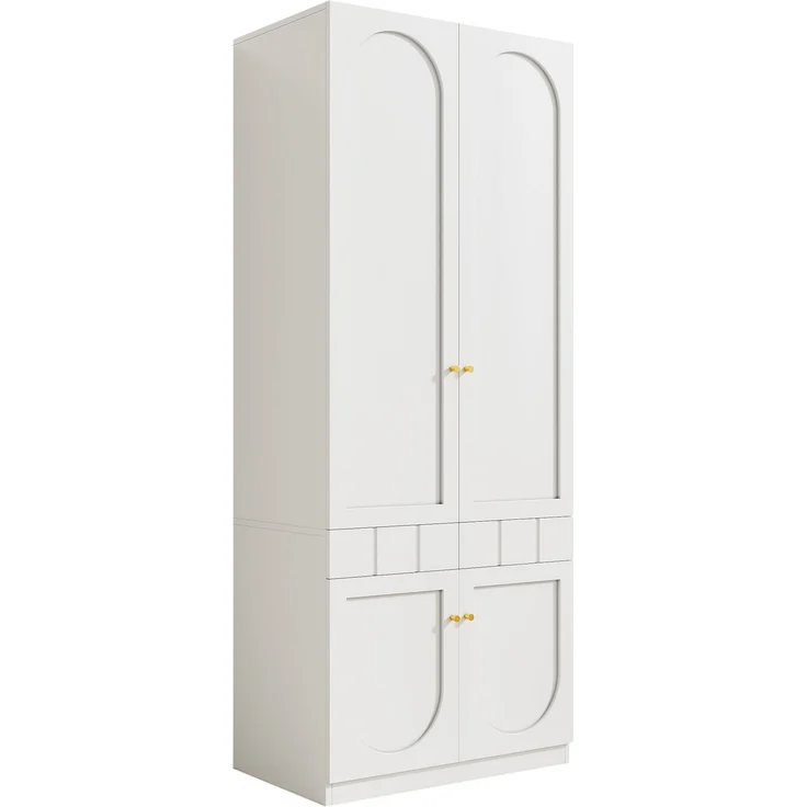 CHICFURN Kleiderschrank-Set 2-tlg. 80x200x50 cm und 50x180x40 cm – mit Kleiderstange und Schubladen Weiß – Bild 6