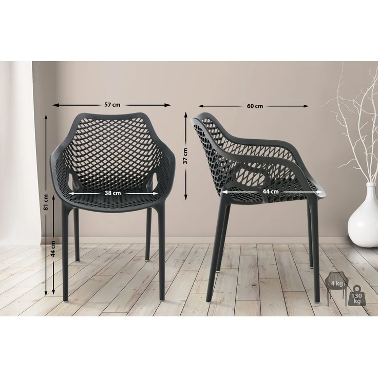 CLP Gartenstuhl Air XL 2er Set - Modernes Design, Kunststoff, Wetterfest, Stapelbar,dunkelgrau – Bild 3