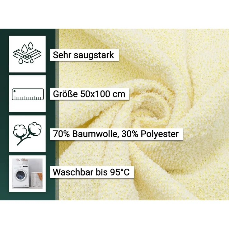 ZOLLNER 10er Set Handtücher, 70% Baumwoll & 30% Polyester, 50x100 cm, gelb – Bild 3