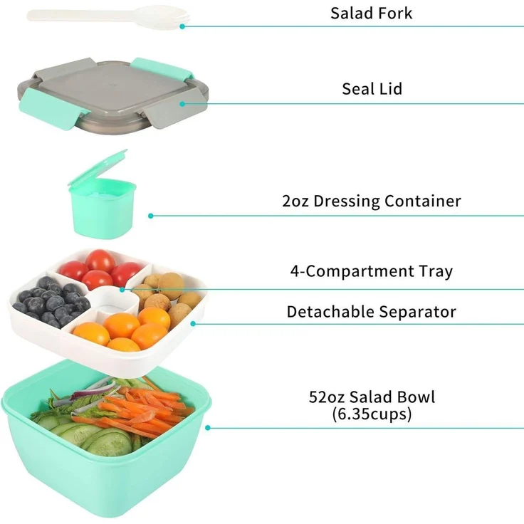 Lunchbox Bento 3 Fächer auslaufsicher mikrowellenfest 1500 ML Grün – Bild 2