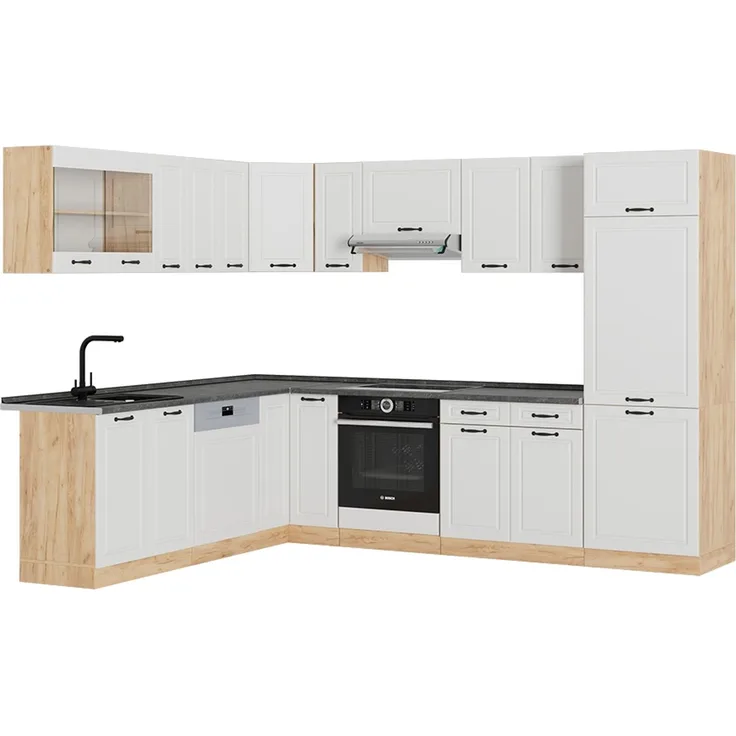 Eckküche R-Line Weiß Landhaus/Goldkraft Eiche 287 x 60 cm , AP Anthrazit Vicco