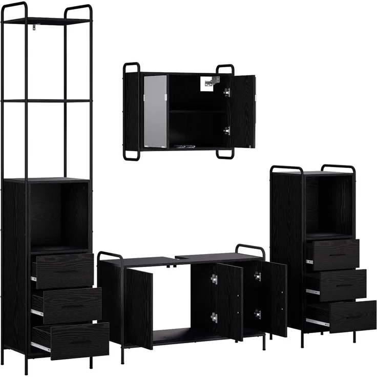 vidaXL Badezimmerschrank-Set 4 stk. Schwarz Eichen-Optik 3444669 – Bild 7