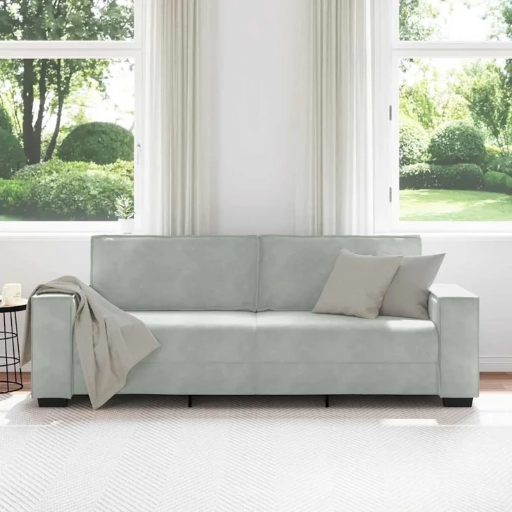 vidaXL 3-Sitzer-Sofa Hellgrau 220x78x84 cm Samt 4105030 – Bild 2