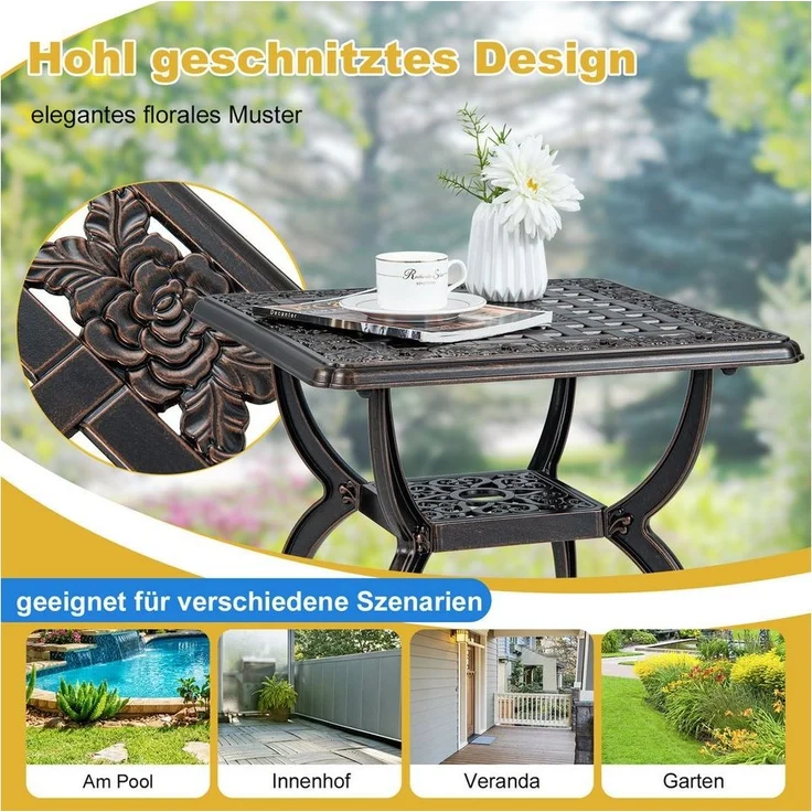 COSTWAY Gartentisch, Bistrotisch mit Ablagefläche, 53 x 53 x 48 cm – Bild 2