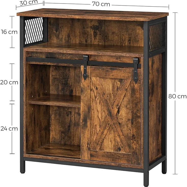 VASAGLE Sideboard, Küchenschrank mit Schiebetür, offenes Fach, verstellbare Ablage, industriell, für Flur, Wohnzimmer, Küche, Arbeitszimmer, vintagebraun-schwarz LSC089B01 – Bild 5