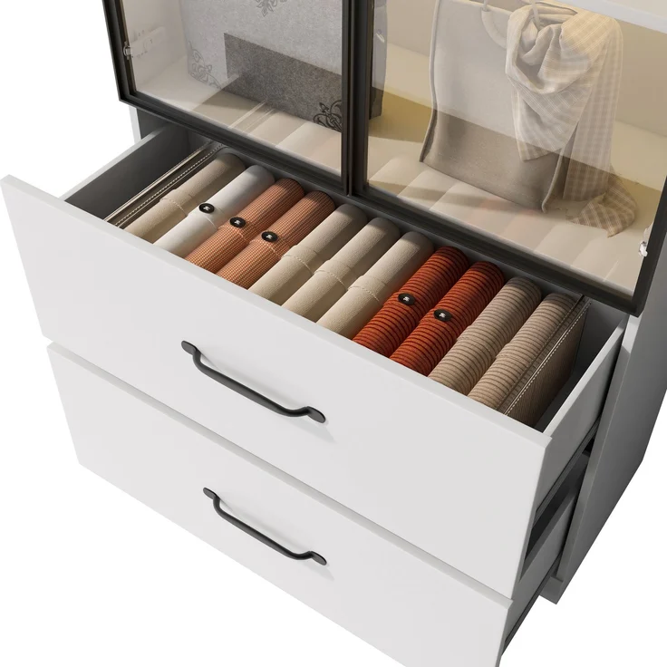 Vitrine 60x40x160 cm mit Sicherheitsglas, 7-farbiger LED-Beleuchtung und 2 Schubladen, Weiß – Bild 10
