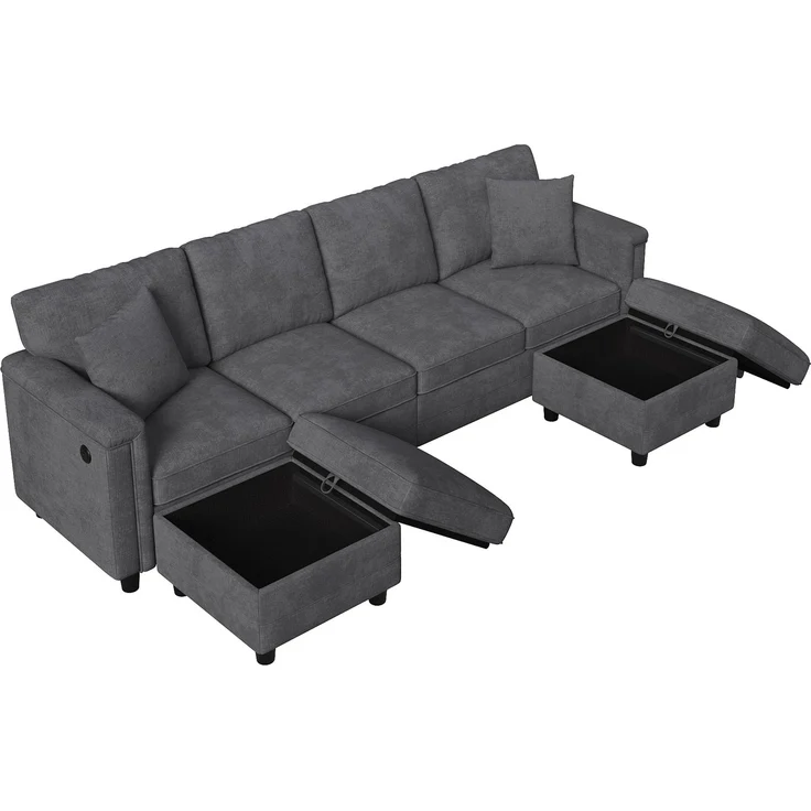 6-Sitzer Wohnlandschaft B 261 x T 134 x H 82 cm aus Chenille mit Stauraum und USB – Bild 10