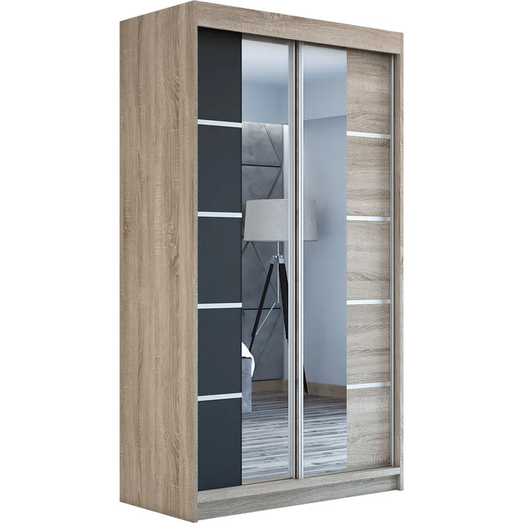 Schwebetürenschrank ERA 2-türig Schrank 120 cm (mit Spiegel) Farbe: Sonoma , schwarz