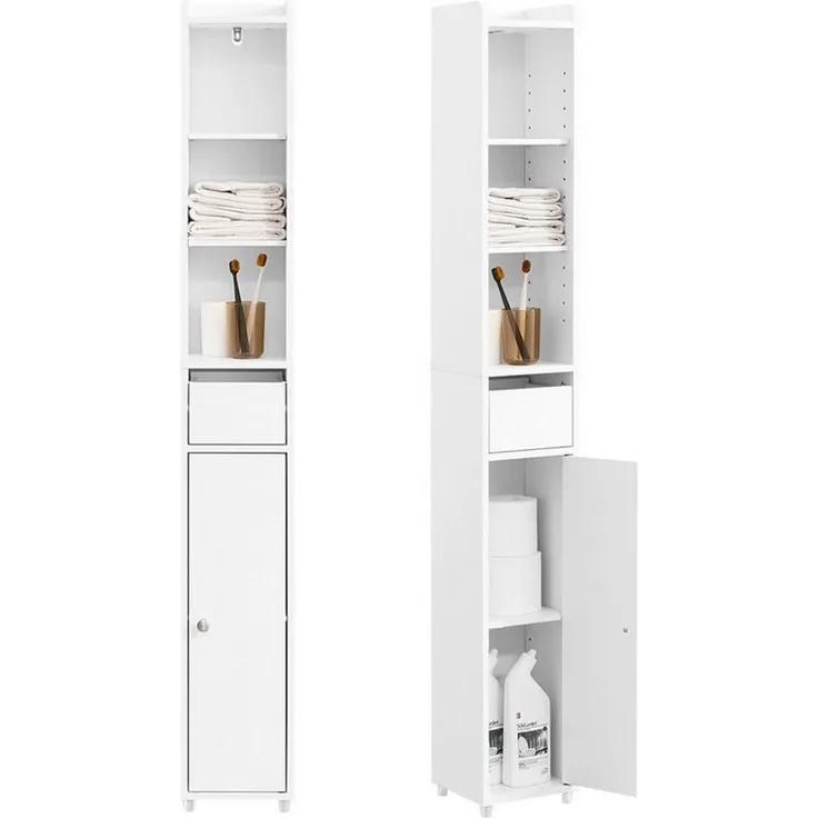 SoBuy Hochschrank BZR34-K, Badschrank schmal, Badezimmermöbel, Wasserabweisender Badzimmerschrank mit verstellbare Ablagen Badkommode schmal Badezimmer