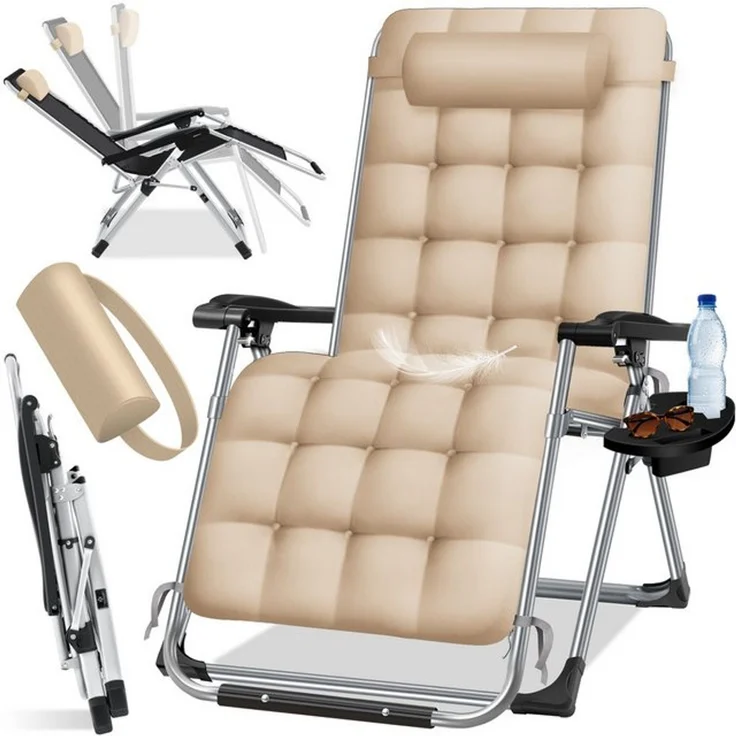 KESSER® Sonnenliege, Liegestuhl, Klappbar, Mit Getränkehalter, Beige – Bild 4