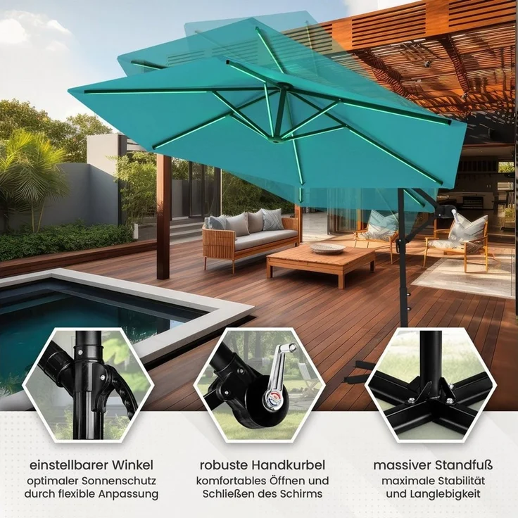 Swing&Harmonie Sonnenschirm mit RGB Beleuchtung LED Ampelschirm Garten Schirm, 300 / 350 cm inkl. Fernbedienung, APP Steuerung – Bild 3