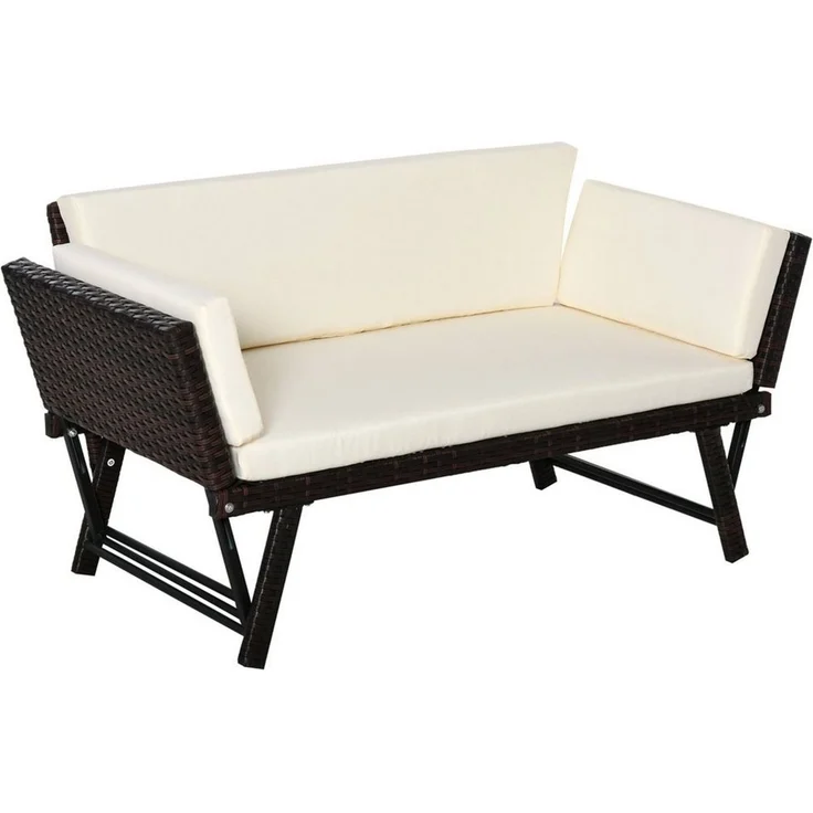 Outsunny Gartensofa Polyrattan 2 Sitzer klappbar mit Armlehnen Stahl 129x63x67cm, Gartenmöbel 1 Teile, für Garten, Balkon, Braun – Bild 2