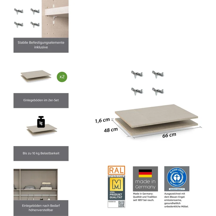 rauch Zubehör, Einlegeböden 2er-Set, für Schwebetürenschränke von rauch mit einer Elementbreite von 67,5 cm und einer Schranktiefe von 62 cm – Bild 3