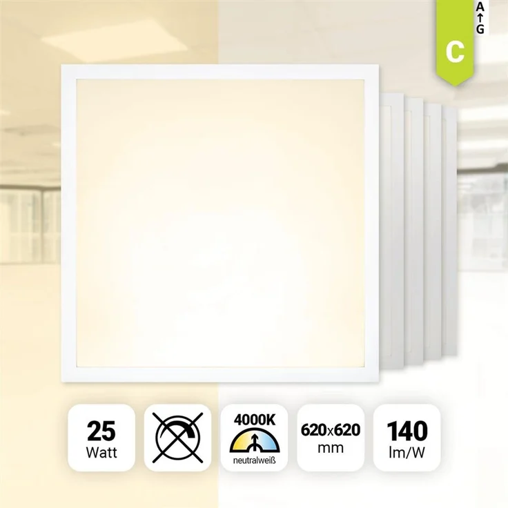 5x LED Panel 62x62cm Neutralweiß 4000K 25W Rasterleuchte 140lm BLe2.0 – Bild 2