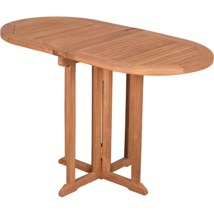 deVries Balkontisch "WOODIE" aus Teakholz (Basic) oval beidseitig abklappbare Tschplatte Größe 120 x
