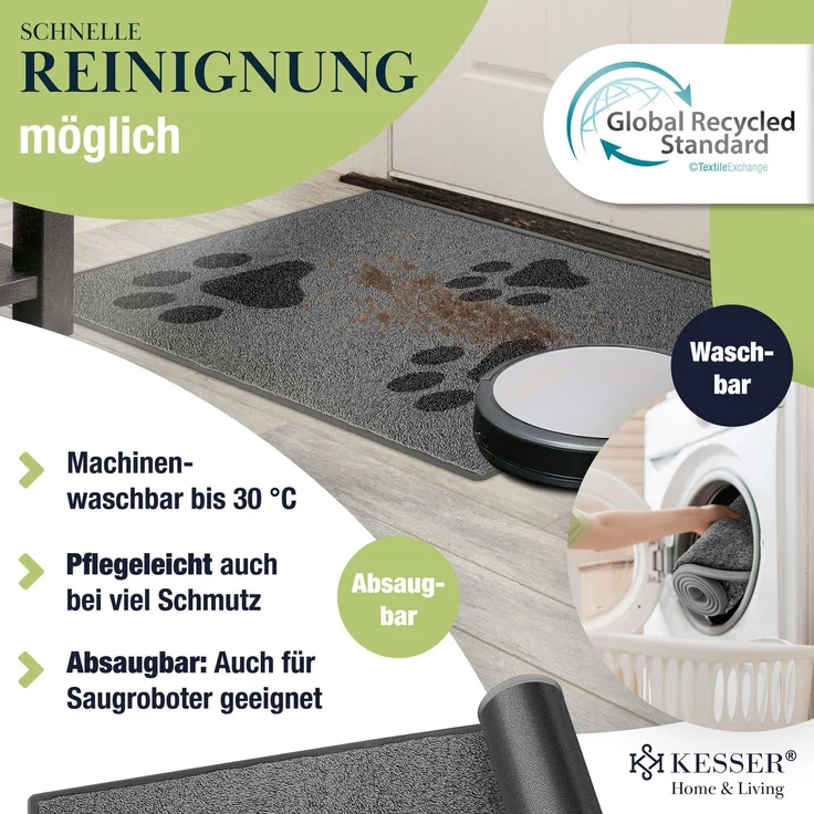 KESSER® Schmutzfangmatte rutschfeste Fußmatte für Innen- & Außenbereich waschbar & wetterfest | Türmatte Wohnungseingang | Teppich für Büro & Vorzimmer | Fußabtreter Fußabstreifer Motiv, Anthrazit / Schwarz, 50x80cm – Bild 4