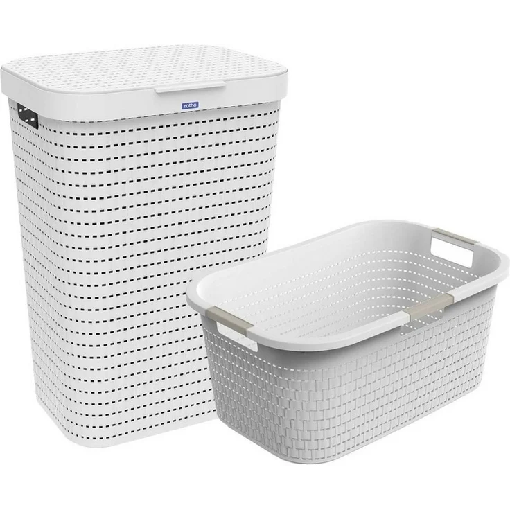 ROTHO Wäschekorb Country Set 2tlg. bestehend aus Korb 40l und Sammler 55l mit Deckel (Wäscheset, Set 2-tlg), Wäsche einfach organisieren – langlebig, leicht & platzsparend – Bild 5