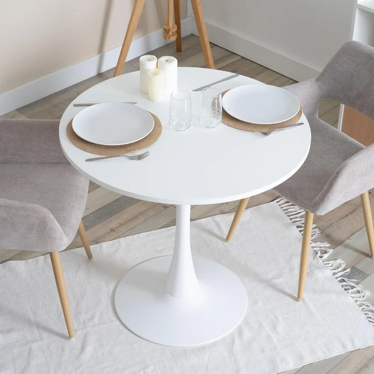 MEUBLE COSY Runder Esstisch Klein Tisch Küchentisch Esszimmertisch 2-4 Personen für Küche, Wohnzimmer, Büro, 80 x 80 x 73 cm, Weiß – Bild 4
