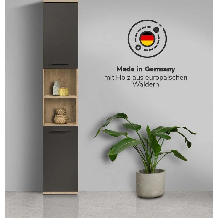 mokebo Hochschrank Der Kapitän (mit 5 Einlegeböden) hoher Badschrank oder Badezimmerschrank Eiche Schwarz – Bild 2
