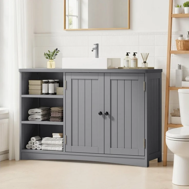 Blishom Waschbeckenunterschrank Waschbeckenunterschrank mit Siphonausschnitt, verstellbarem Boden Waschbeckenunterschrank, Unterschrank, Badmöbel, Badezimmer‑Schrank – Bild 3
