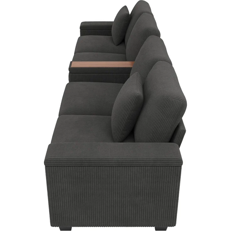 Big-Sofa mit Mehrfachsteckdosen und Stauraum, USB und Type-C, 4-Sitzer, inkl. loser Rückenkissen, Cord Bezug – Bild 8