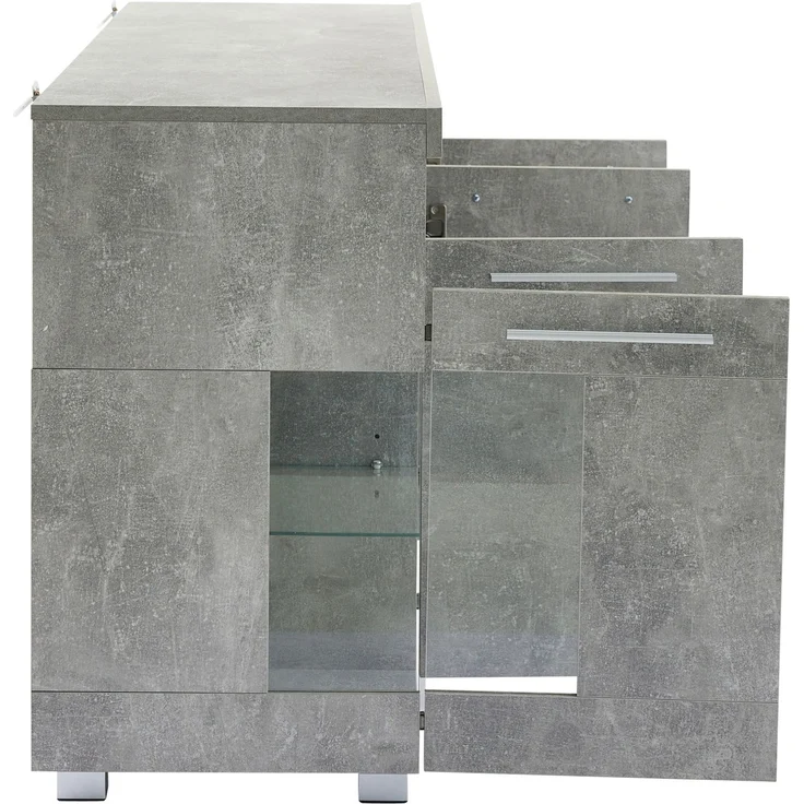 DESVIAE Sideboard mit LED-Beleuchtung und Glastüren, 140x70x40 cm, MDF und Spanplatte, Grau – Bild 9