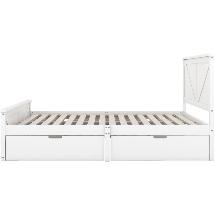 Massivholzbett, 160x200 cm, Doppelbett mit Lattenrost, Kopfteil und 4 Schubladen, Holzbett aus Kiefer – Bild 9