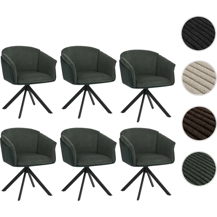 6er-Set Esszimmerstuhl HWC-R24, Küchenstuhl, drehbar Metall Kunstleder Stoff/Textil Cord ~ grün – Bild 10
