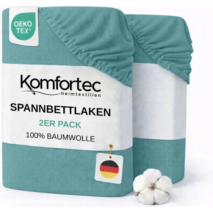 Komfortec Spannbettlaken Jersey Spannbettuch, 90x200, 140x200, 160x200, 180x200 oder 200x200 cm, 100% Baumwolle (135 g/m), Gummizug: Rundum, (2 Stück), OEKO-TEX® Standard 100 Zertifisiert, für Matratzen bis 25 cm Höhe – Bild 1