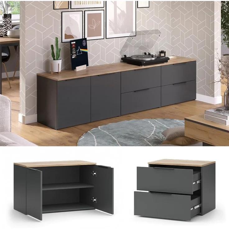 Wohnwand Wido Anthrazit 3 Teile Vicco – Bild 4