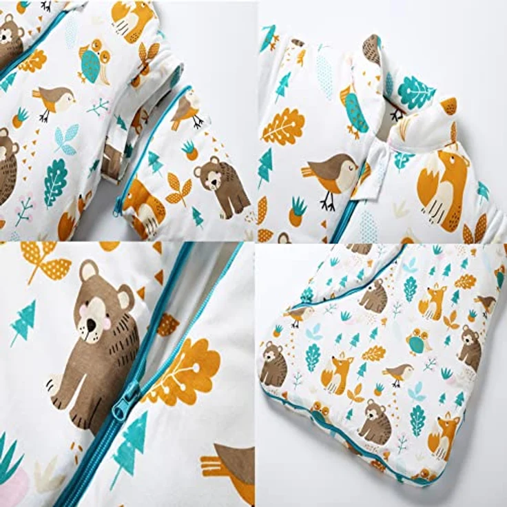 MIKAFEN Baby Winter Schlafsack Kinder Schlafsack 3.5 Tog Schlafsaecke aus Bio Baumwolle Verschiedene Groessen von Geburt bis 4 Jahre alt (L:Höhe 90cm-105cm/24-48Monate, Tierwelt) – Bild 5