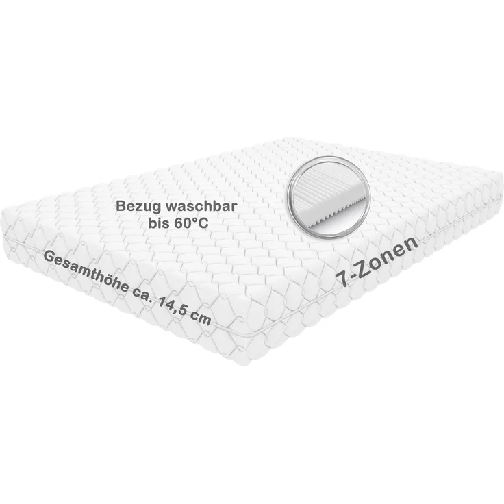 Crownmiller 7 Zonen Komfortschaum Matratze Lord-7 90x200 cm, ca. 14cm hoch, Bezug waschbar bis 60 Grad, Oeko-TEX® 100