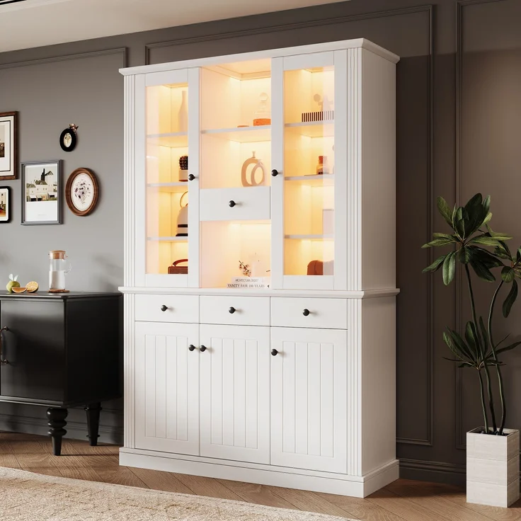 N625P293053054055W)119,5*40*180cm Vitrine, Standvitrine mit 4 Schubladen, Vitrinenschränke mit LED,Wohnzimmerschrank , Schrank mit 4 Schubladen und 5 Türen,Großer Schrank mit 21 Ablagefächern,MDF – Bild 2