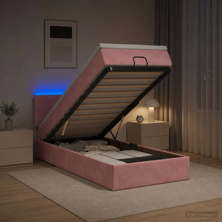 vidaXL Ottoman-Bett mit Matratze und LED Rosa 90 x 190 cm Samt 3457112