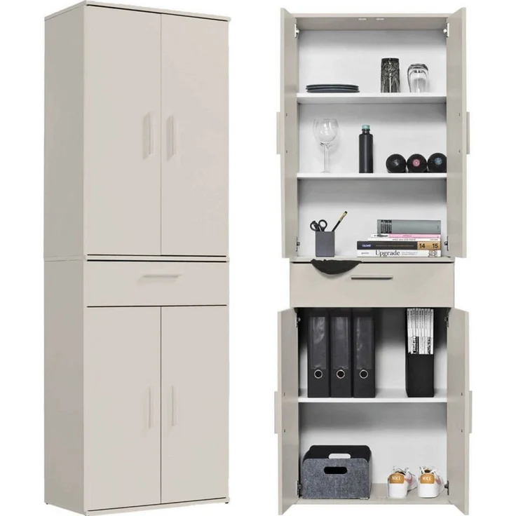 mokebo Mehrzweckschrank Der Praktische (60x180 cm, mit Schublade) Büroschrank, Flurschrank Apothekerschrank, Aktenschrank in Beige Grau – Bild 5