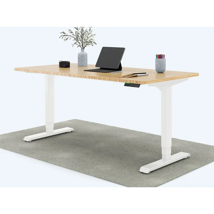 Desktopia Pro X - Elektrisch höhenverstellbarer Schreibtisch / Ergonomischer Tisch mit Memory-Funktion, Bambus Echtholz, Gestell Weiß, 180x80 cm