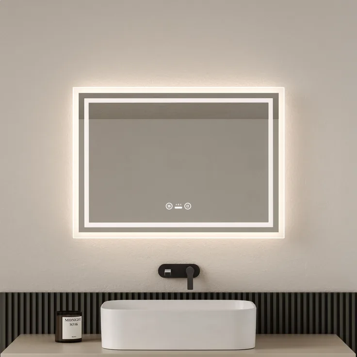 EMKE Badspiegel mit Beleuchtung, Bewegungssensor, 70x50cm, LED Kaltweißes/Neutral/Warmweißes Licht, Dimmbar, Beschlagfrei, Touch, IP44 Wandspiegel