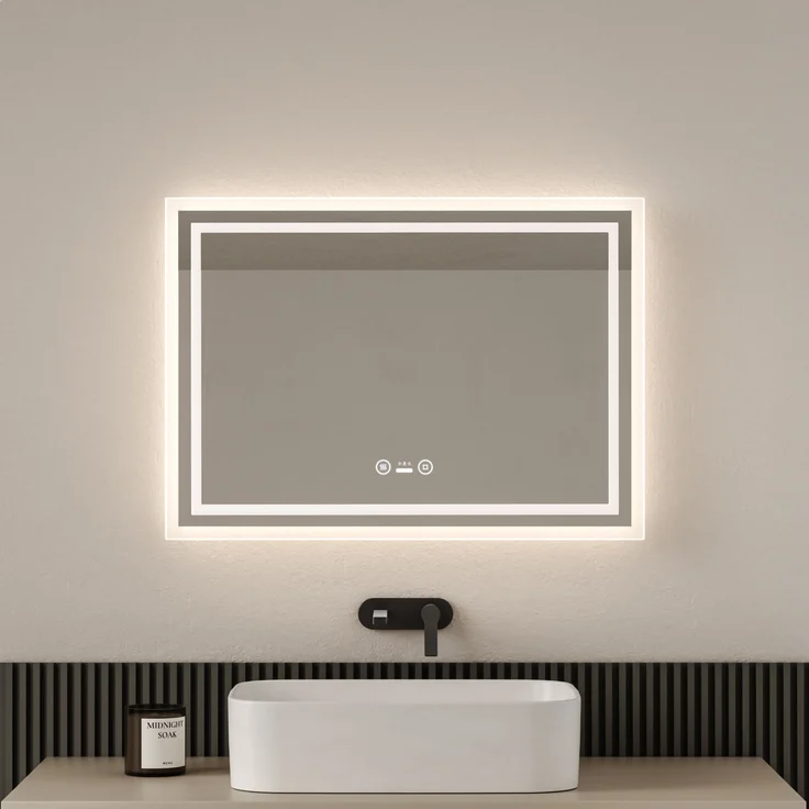 EMKE Badspiegel mit Beleuchtung, Bewegungssensor, 70x50cm, LED Kaltweißes/Neutral/Warmweißes Licht, Dimmbar, Beschlagfrei, Touch, IP44 Wandspiegel