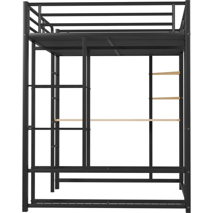 ZUBALIYA Metall-Hochbett mit Leiter 140x200 cm, Juniorbett Doppelbett mit Tisch mit einfachen Kleiderbügeln mit Ablagefächern, Schwarz – Bild 18