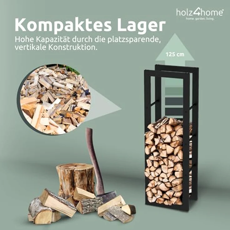 holz4home® Kaminholzregal Metall Schwarz I Brennholzregal Holzlager Design Feuerholzregal, BxTxH:40x25x125 cm, (inkl. Handschuh) – Bild 7