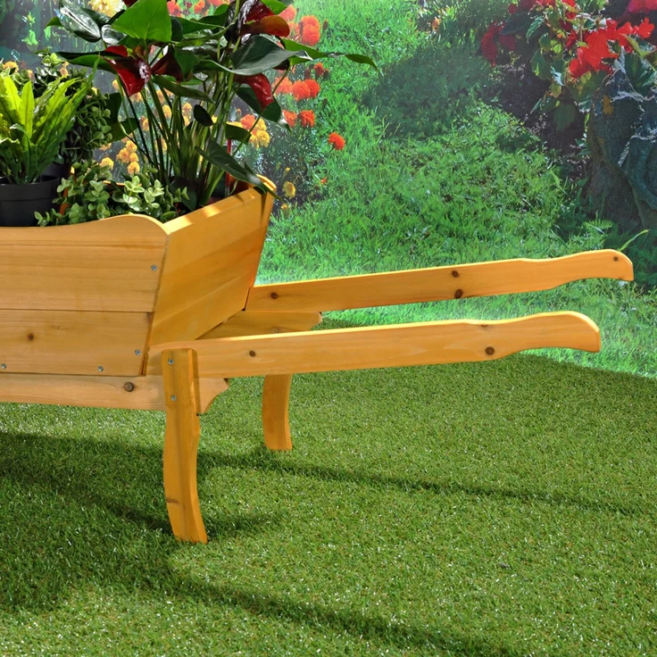 2XGarten Pflanzschubkarre Schubkarre aus Holz Blumenkarre Pflanztrog Blumenkübel – Bild 5