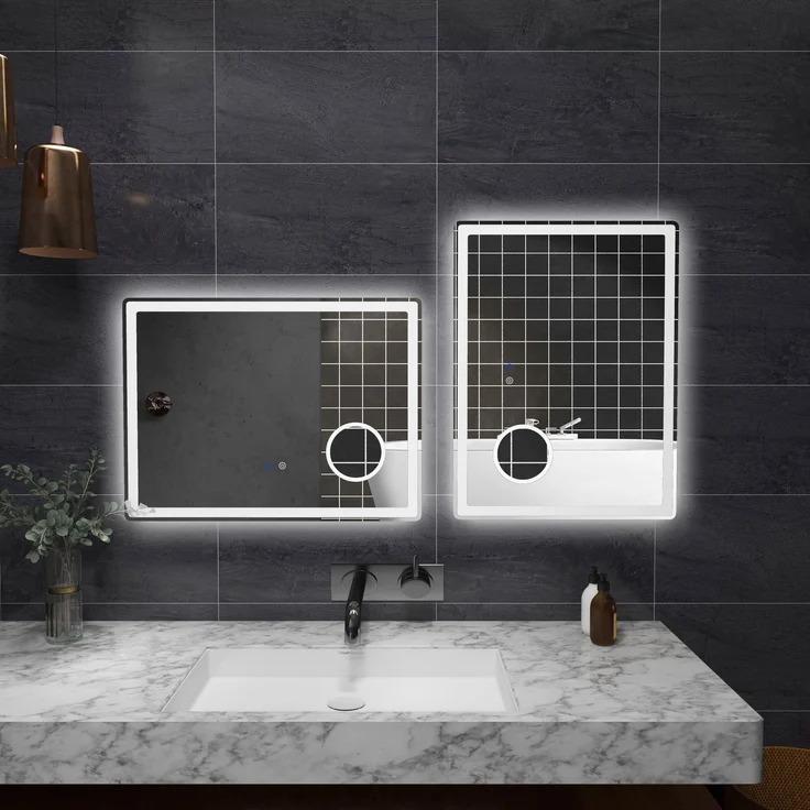 MELAYR, LED Badezimmerspiegel mit 3x Vergrößerung, Touch-Funktion, Memory-Funktion, 80 x 3.8 x 60 cm, Weiß – Bild 4