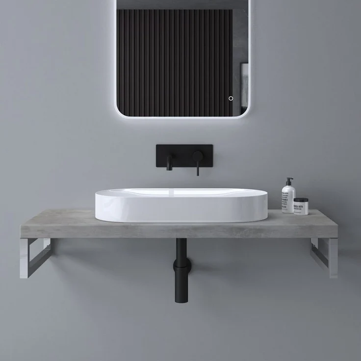 Mai & Mai Waschtischplatte Holzplatte Badezimmer Inkl. 2x Edelstahl Konsolenträger – Bild 3