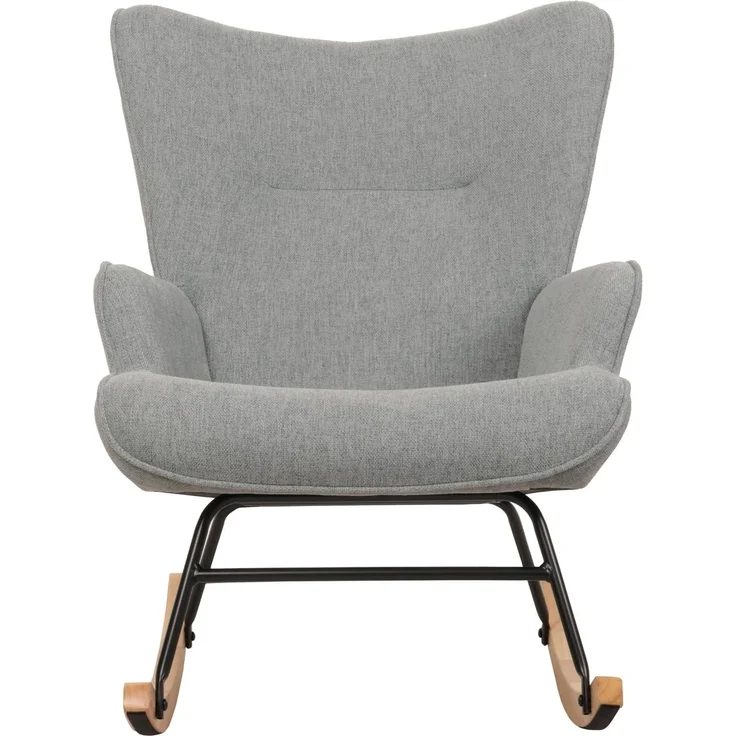 Schaukelstuhl HWC-N14, Schwingstuhl Relaxsessel Fernsehsessel, Massiv-Holz Metall Stoff/Textil 320g/m² ~ grau-grün – Bild 7