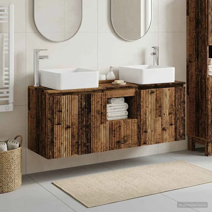 vidaXL Badezimmerschrank-Set 3 stk. Altholz 129 x 41 x 80 cm 3405645 – Bild 1