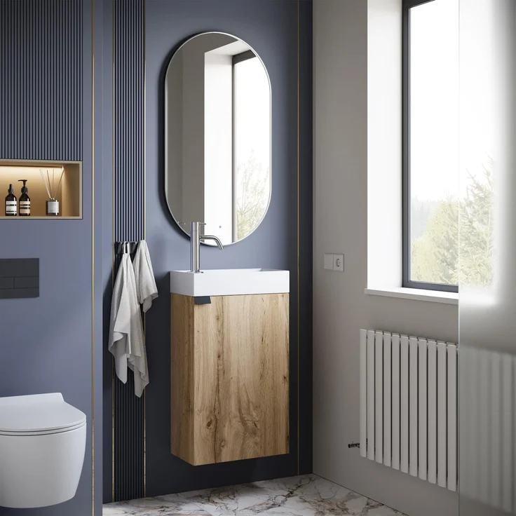 Badplaats Gäste-WC Waschtisch Set Apollo 40 x 22 cm Eiche Hell - Platzsparende Badmöbel Set mit Waschbecken und Unterschrank – Bild 4