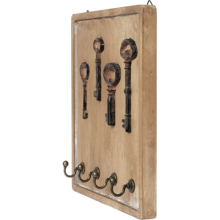 Moritz Schlüsselbrett Schlüsselkasten 22x25cm Antike Schlüssel 4 Haken braun Schlüsselhalter Vintage Schlüsselboard Schlüsselaufbewahrung – Bild 5