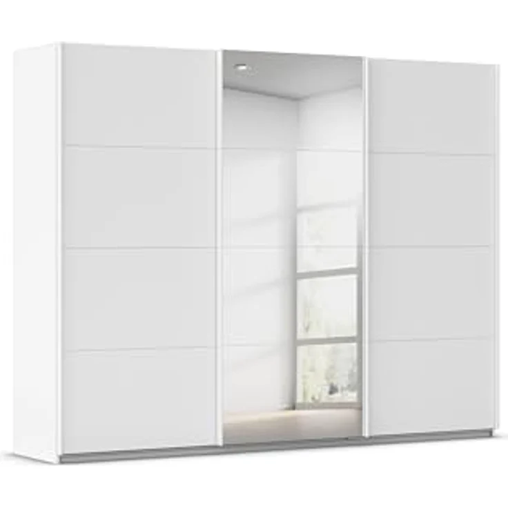 Rauch Möbel Kulmbach, Kleiderschrank mit Schwebetüren für Schlafzimmer, Kinderzimmer, Jugendzimmer, Garderobe, Flur, 3-türig, mit Spiegel, Zubehör Classic, Farbe Weiß, Breite 271 cm – Bild 1