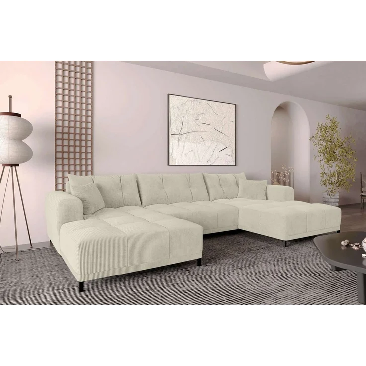 99rooms Massimo Wohnlandschaft Cordstoff POSO Greige mit Schlaffunktion – Bild 2