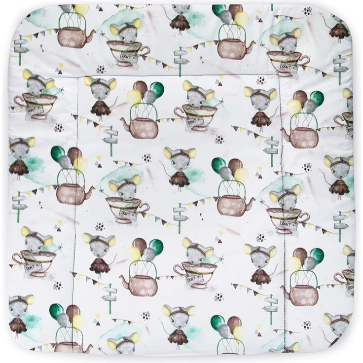 Balbina® Wickelunterlage aus Baumwolle weiche Wickeltischauflage für Wickelkommoden waschbar 70x70 I Mäuse – Bild 1